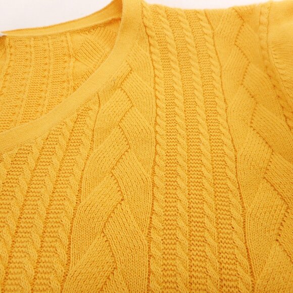 Talbots Women's size M Cotton Sweater Yellow V-Neck Long Sleeve Cable Knit - Picture 9 of 10